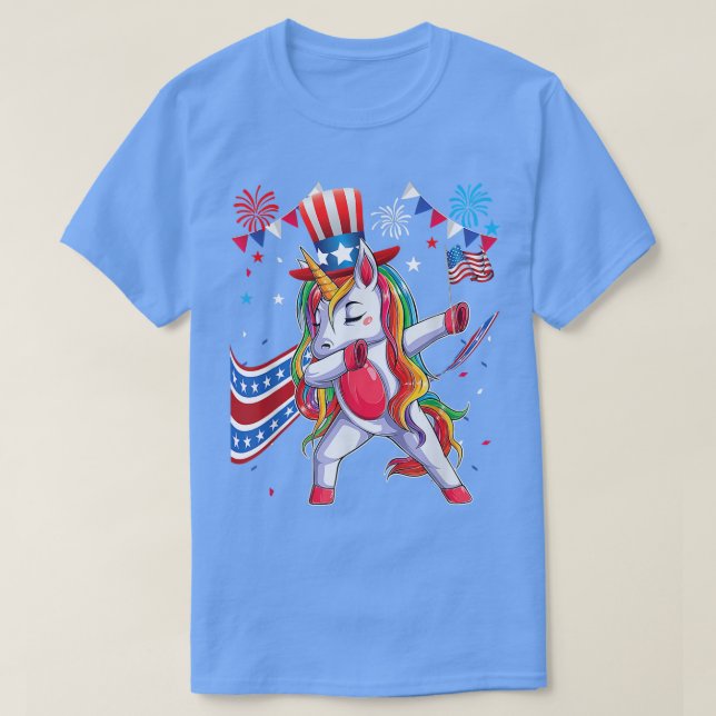 Dabbing Unicorn 4. Juli Mädchen Kinder Frauen Jung T-Shirt (Design vorne)