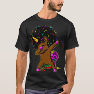 Dabbing Unicorn Afro Natural Hair Afrikanischer Am T-Shirt