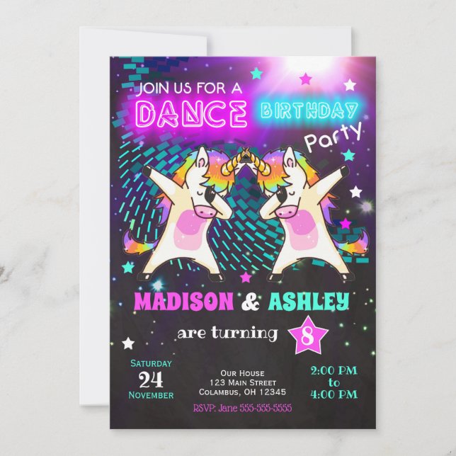 Dabbing Unicorn Anniversaire Invitation / Partie c (Devant)