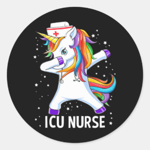 Dabbing Unicorn Funny ICU Nurse Runder Aufkleber