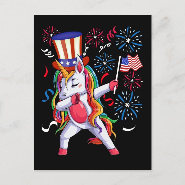 Dabbing Unicorn Girls 4. Juli Frauen USA Postkarte (Vorderseite)
