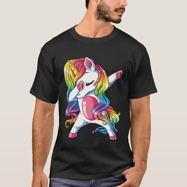 Dabbing Unicorn Girls Kids Rainbow Dab Dance Squad T-Shirt (Vorderseite)
