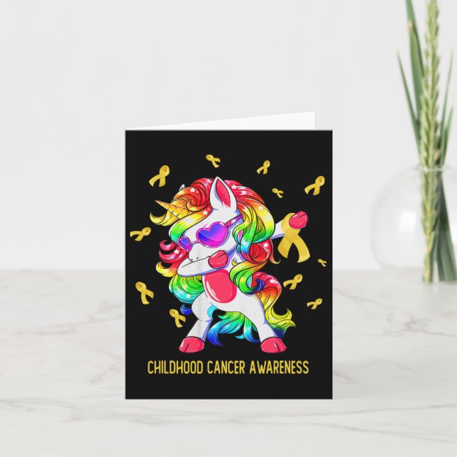 Dabbing Unicorn Gold Ribbon Kindheit Krebs-Softwar Karte (Vorderseite)