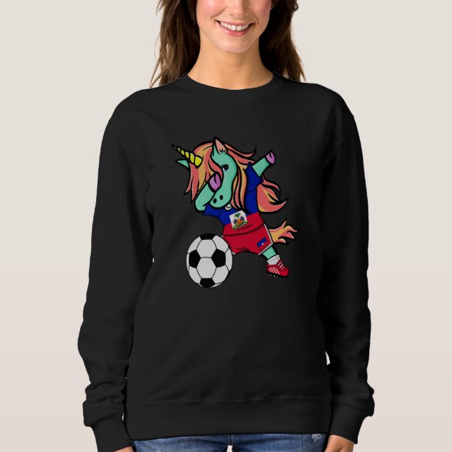 Dabbing Unicorn Haiti Soccer Fans Support Haitian  Sweatshirt (Vorderseite)