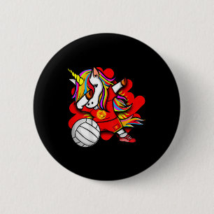 Dabbing Unicorn Kirgisistan Volleyball Fans Jersey Button