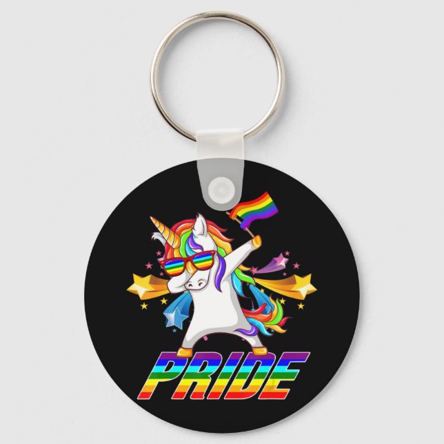 Dabbing Unicorn Lgbt Gay Pride Schlüsselanhänger (Vorderseite)