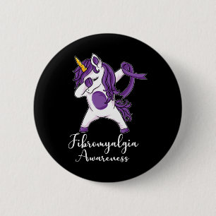 Dabbing Unicorn Lila Ribbon Fibromyalgie Awarene Button