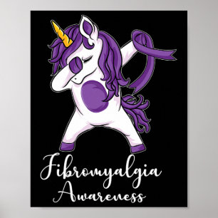 Dabbing Unicorn Lila Ribbon Fibromyalgie Awarene Poster