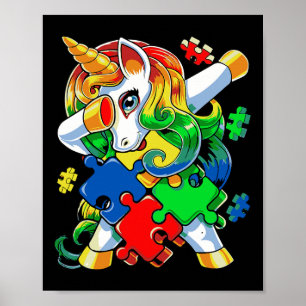 Dabbing Unicorn Puzzle Piece Autismus Bewusstsein Poster