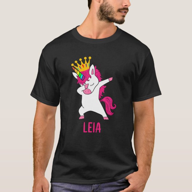 Dabbing Unicorn Queen Personalisiert LEIA T-Shirt (Vorderseite)