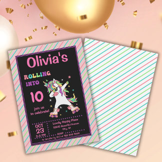 Dabbing Unicorn Roller Skaten Birthday Party Invi Einladung