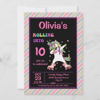 Dabbing Unicorn Roller Skaten Birthday Party Invi Einladung