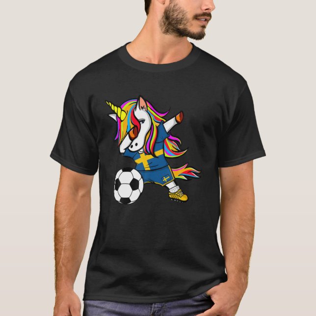 Dabbing Unicorn Schweden Fußball Fans Jersey Schwe T-Shirt (Vorderseite)