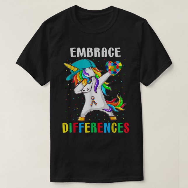 Dabbing Unicorn Shirt Differenzen Embrace ADHD Aut (Design vorne)
