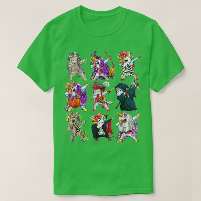 Dabbing Unicorn Skeleton Zombie Pumpkin Mummy Hall T-Shirt (Design vorne)
