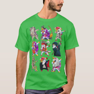 Dabbing Unicorn Skeleton Zombie Pumpkin Mummy Hall T-Shirt