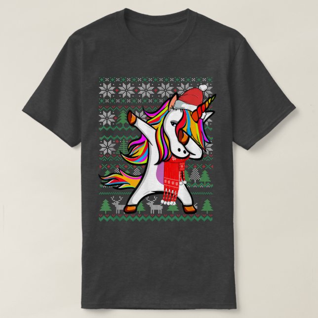 Dabbing Unicorn Ugly Christmas Sweater Party Costu T-Shirt (Design vorne)