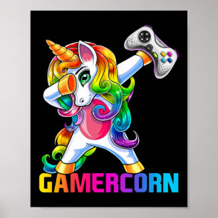 Dabbing Unicorn Video Game Controller Gamer Girl Poster