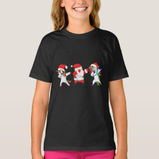 Dabbing Unicorn Weihnachten Kinder Mädchen  T-Shirt