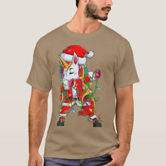 Dabbing Unicorn Xmas Lights Funny Santa Unicorn Ch T-Shirt