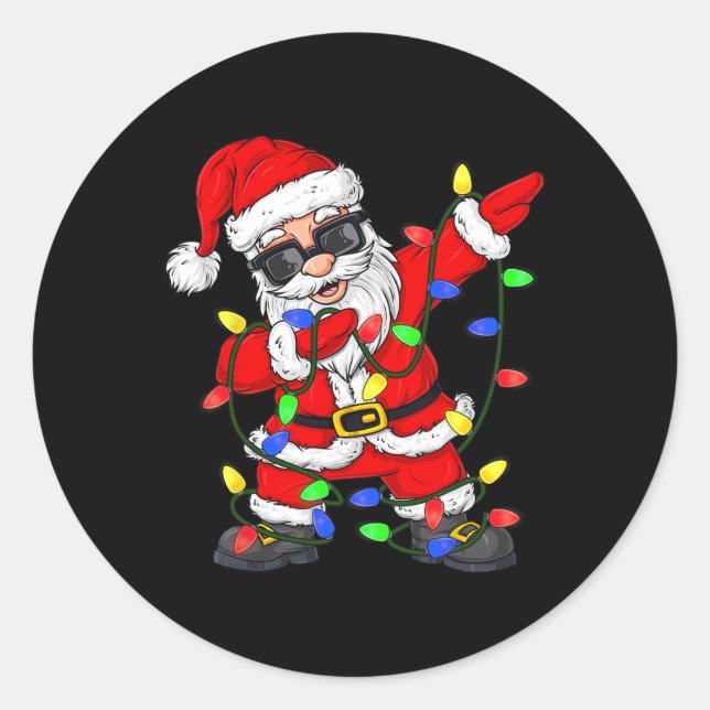 Dabbing Weihnachtsbaumleuchten Weihnachtsmänner Ki Runder Aufkleber (Vorderseite)