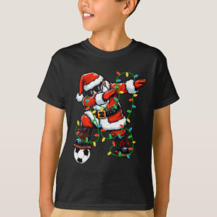 Dabbing Weihnachtsmann Fußball Weihnachtsbeleuchtu T-Shirt