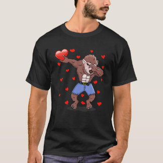 Dabbing Werewolf Red Heart Liebe Valentinstag Lov T-Shirt