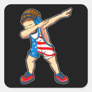 Dabbing Wrestling Boy Wrestler US-Flagge Quadratischer Aufkleber