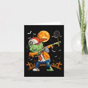 Dabbing Zombie Playing Badminton Halloween Badmint Karte