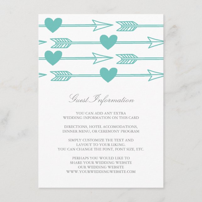D'accompagnement Belle Flèches Mariage Insertion Carte / Turquoise  (Devant)