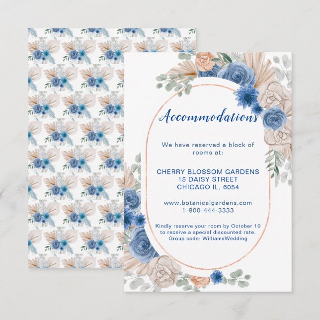 D'accompagnement Boho Blue Pampas Grass Mariage Carte d'hébergement (Devant / Derrière)