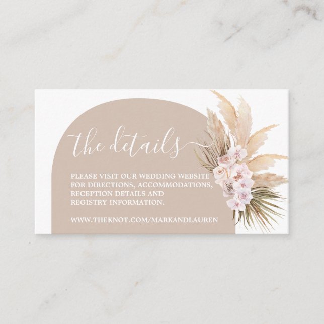 D'accompagnement Boho Pampas Grass Arche Site Web Info Carte de boî (Devant)