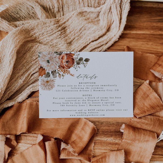 D'accompagnement Boho Terracotta Floral Mariage Détails Carte (Créateur téléchargé)