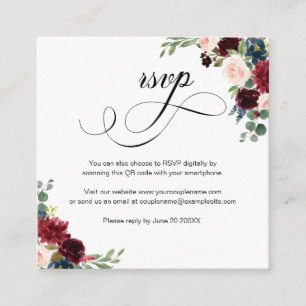 D'accompagnement Burgundy Floral Script QR Code Mariage Carte RSVP