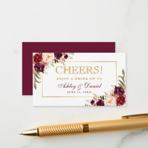 D'accompagnement Burgundy Gold Wedding Réception Boire Carte de bil