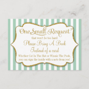 D'accompagnement Carte Baby shower Mint Gold Apportez Un Livre