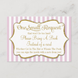 D'accompagnement Carte Baby shower Rose Or Apporter Un Livre Girl