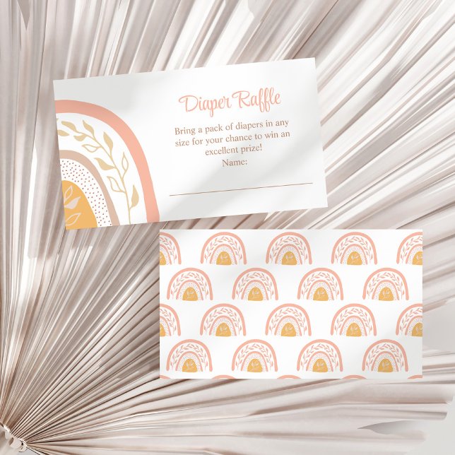 D'accompagnement Carte Boho PInk Rainbow Diaper Raffle Enclôture (Boho PInk Rainbow Diaper Raffle Enclosure Card on a white dry palm leaf.)