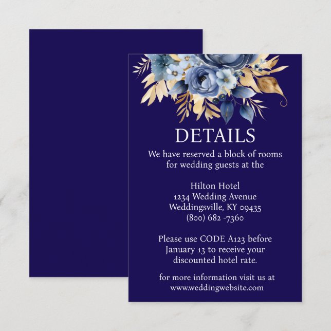 D'accompagnement Carte de boîtier bleu marine et or (Devant / Derrière)