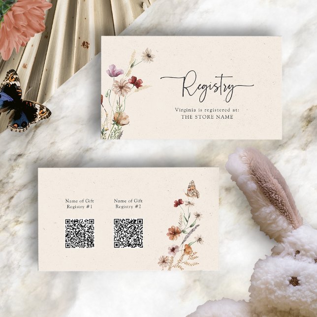D'accompagnement Carte de boîtier Boho Registry QR Codes (Boho Wildflower Registry QR Codes Enclosure Card with Butterfly by Painted Paperie
)