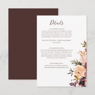 D'accompagnement Carte de boîtier Burgundy Orange Floral Détails