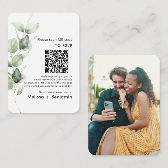 D'accompagnement Carte de boîtier Mariage Eucalyptus QR Code RSVP (Devant / Derrière)