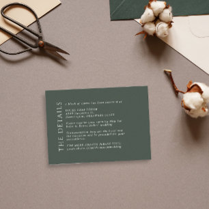 D'accompagnement Carte de boîtier moderne Mariage vert foncé Détail