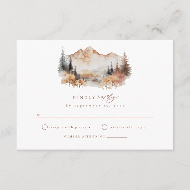 D'accompagnement Carte de boîtier RSVP Boho Fall Mountain Wedding (Devant)