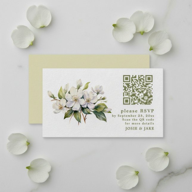 D'accompagnement Carte de boîtier RSVP QR Code de fleur Apple Bloss (Apple Blossom flower RSVP QR Code Enclosure Card.)