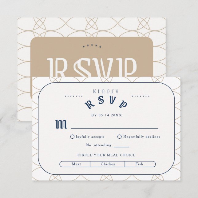 D'accompagnement Carte de boîtier RSVP Royal Blue Classic Retro (Devant / Derrière)