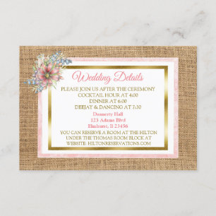 D'accompagnement Carte de détail Rustic Burlap et Flower Mariage