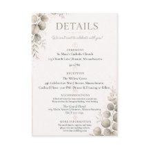 Carte de détails de mariage à l'eucalyptus vert sa