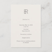 Carte de détails de mariage à monogramme minimal m