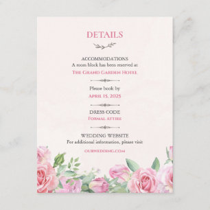 D'accompagnement Carte de détails de mariage aux roses rosées Flo